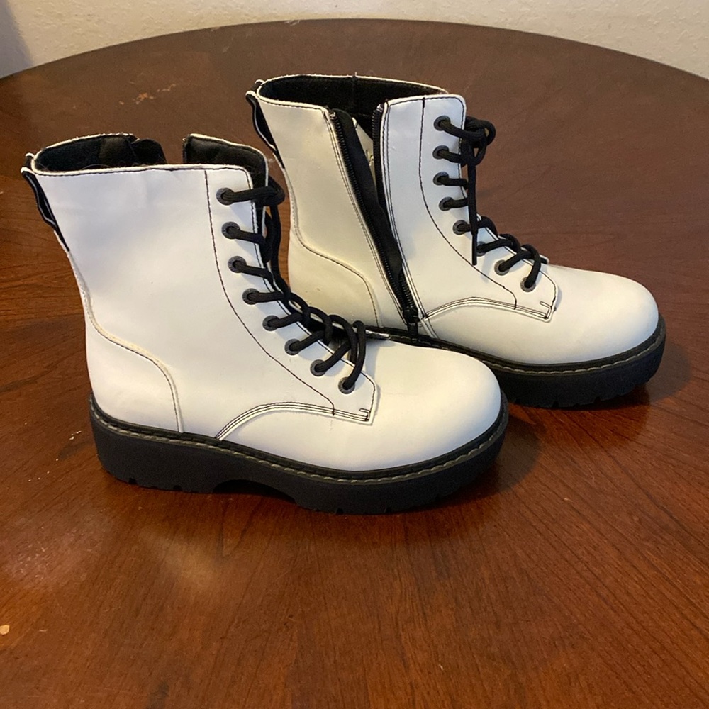 White Lace-Up Ankle Boots